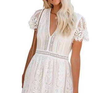 Bdcoco Women's V Neck Floral Lace Wedding Dress